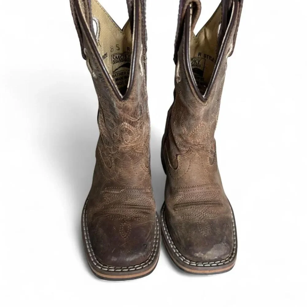 Smoky Mountain Kids 8.5 Western Cowboy Boots Brown Leather Square Toe 36620